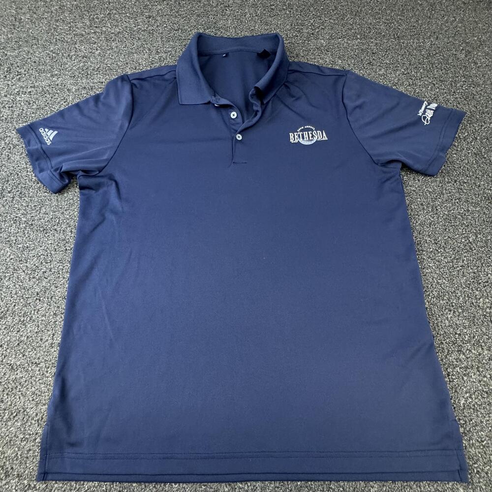 Adidas Bethesda Polo Shirt Mens L Blue Short Sleeve Collared Golf Performance